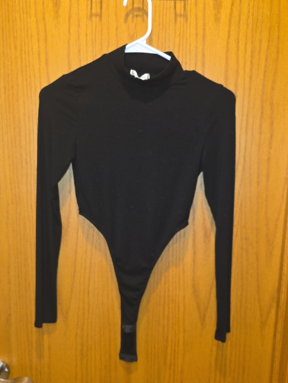 Bozzolo Black Ribbed Long-Sleeve Mock Neck Bodysuit